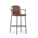 Normann Copenhagen Studio 酒吧扶手椅 75 厘米,前部軟墊黑鋼棕色超皮革