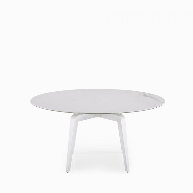 LIGNE ROSET ROUND DINING TABLE WHITE LACQUERED BASE WHITE MARBLE-EFFECT STONEWARE ODESSA