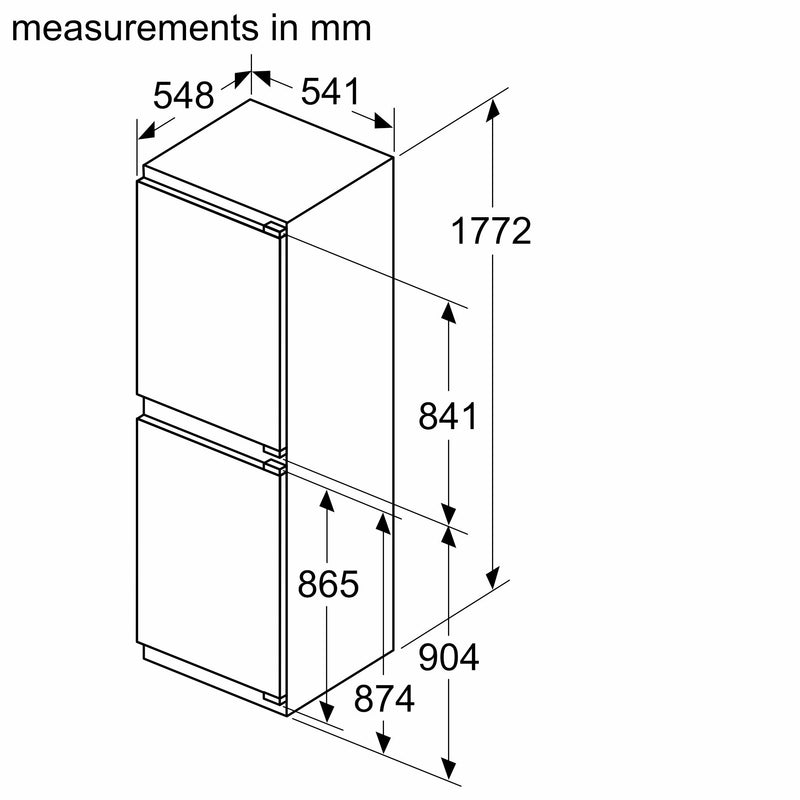 Bosch - Series 2 Built-in fridge-freezer with freezer at bottom 177.2 x 54.1 cm flat hinge KIN85NFE0G