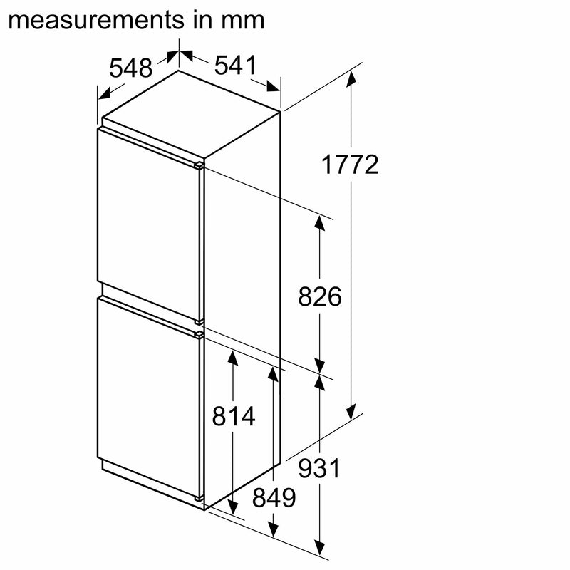 Bosch - 系列 2 內置冷藏冷凍櫃，冷凍室位於底部 177.2 x 54.1 公分滑動鉸鏈 KIN85NSE0G