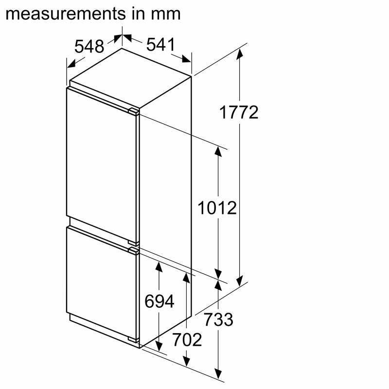 Bosch - 系列 2 內置冷藏冷凍櫃，冷凍室位於底部 177.2 x 54.1 公分平鉸鏈 KIN86NFE0G