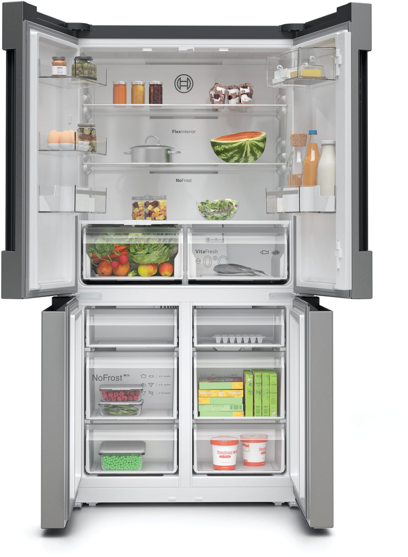 Bosch - Series 4 French door bottom freezer, multi door 183 x 90.5 cm Brushed steel anti-fingerprint KFN96VPEAG