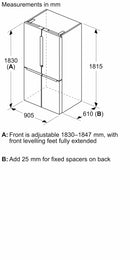 Bosch - Series 4 French door bottom freezer, multi door 183 x 90.5 cm Brushed steel anti-fingerprint KFN96VPEAG