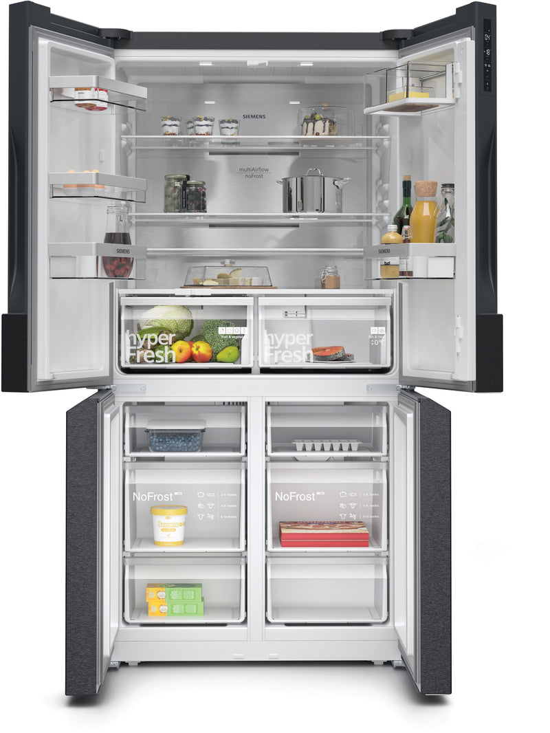 Siemens - iQ300 French door bottom freezer, multi door 183 x 90.5 cm Brushed black steel antiFingerprint KF96NAXEAG