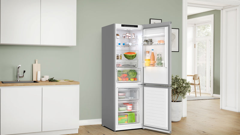 Bosch - Series 4 Free-standing fridge-freezer with freezer at bottom 186 x 60 cm Stainless steel look KGN362LDFG