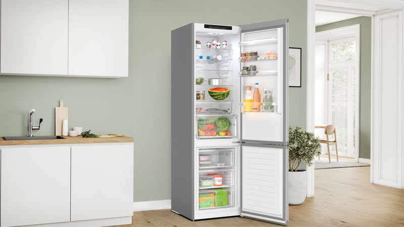 Bosch - Series 4 Free-standing fridge-freezer with freezer at bottom 203 x 60 cm Stainless steel look KGN392LDFG