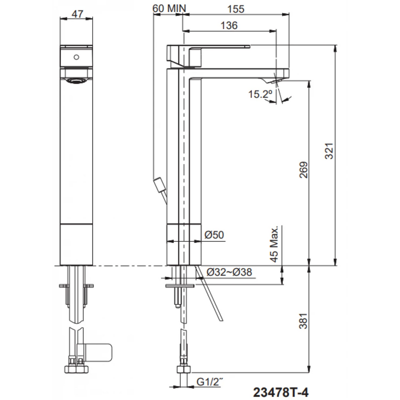 Kohler K-23478T-4-CP Parallel™ Super Tall Single Control Lavatory Faucet (Polished Chrome)