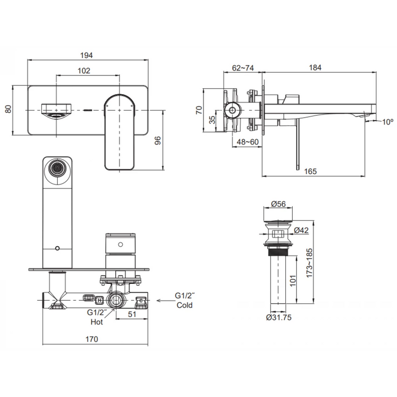 Kohler K-22567T-4-RGD Single Control Wall-mount Lavatory Faucet (Long Spout) (Rose Gold)