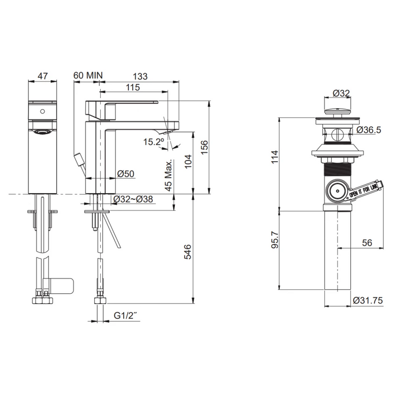 Kohler K-23472T-4-AF Parallel Single Control Lavatory Faucet (French Gold)