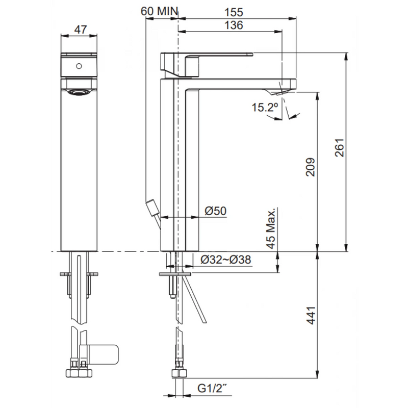 Kohler K-23475T-4-BN Parallel™ Tall Single Control Lavatory Faucet (Vibrant Brushed Nickel)