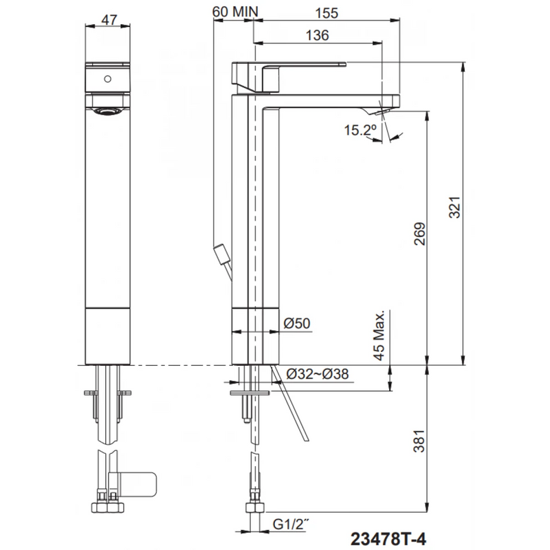 Kohler K-23478T-4-AF Parallel™ Super Tall Single Control Lavatory Faucet (Vibrant French Gold)
