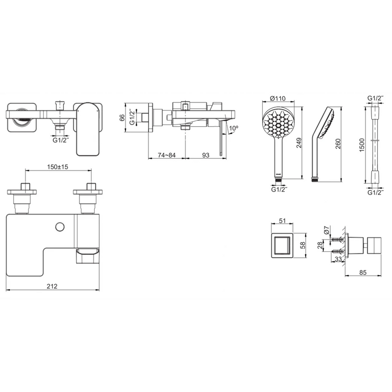 Kohler K-23494T-4-BL Parallel™ Exposed Wall-mount Bath and Shower Faucet (Black)