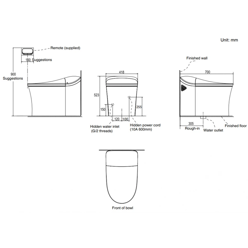 Kohler K-77797MY-RGD-0 Eir Intelligent Toilet (P-Trap) (Rose Gold)