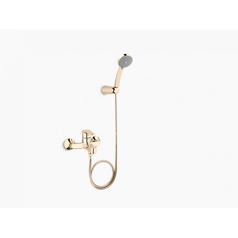 Kohler K-7686T-4-AF July Wall Mounted Bathtub with Shower Head (4-way Hand Shower) (French Gold)