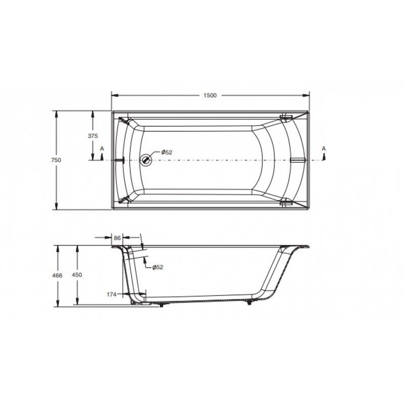 Kohler Biove 1.5m inset cast iron bath + Grip Rail bath rail (K-8223T-GR-0+ K-8278T-CP)
