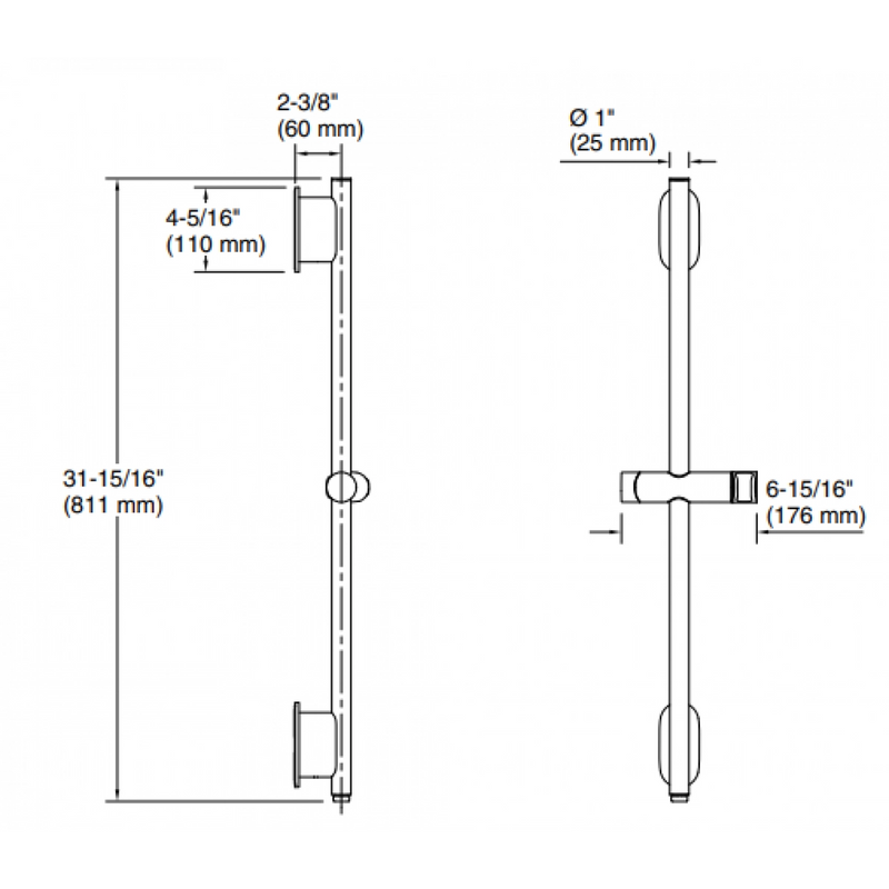 Kohler K-26314T-BL 80cm Statement™ Deluxe Slidebar with Integrated Water Supply (Black)