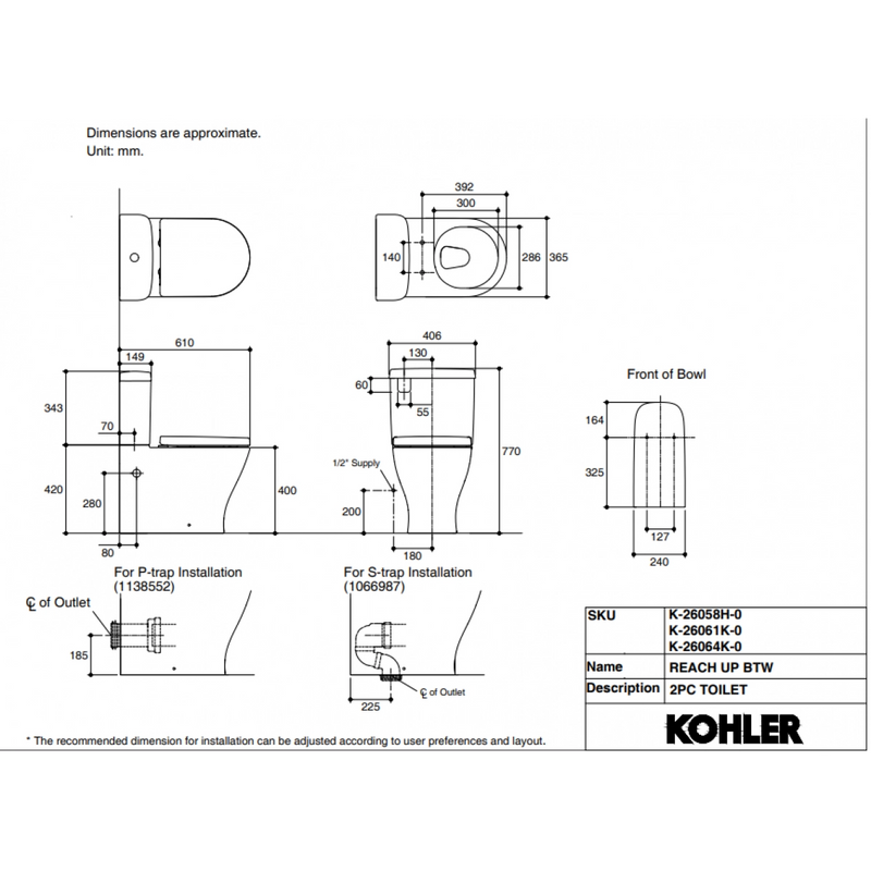 Kohler K-26058H-0 REACH UP Split Wall Mounted Twin Nozzle Toilet