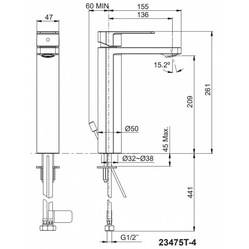 Kohler K-23475T-4-CP Parallel™ Tall Single Control Lavatory Faucet (Polished Chrome)