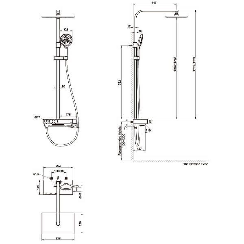 Kohler K-23860T-9-BL Urbanity+™ Thermostatic 3-way Shower Column with Single-function Showerhead (Matte Black)