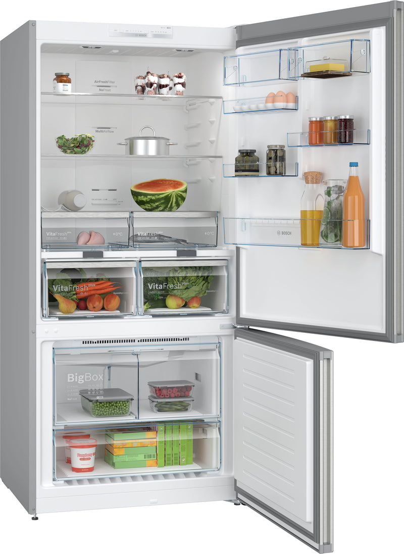 Bosch - Series 4 Free-standing fridge-freezer with freezer at bottom 186 x 86 cm Brushed steel anti-fingerprint KGN86VIEA