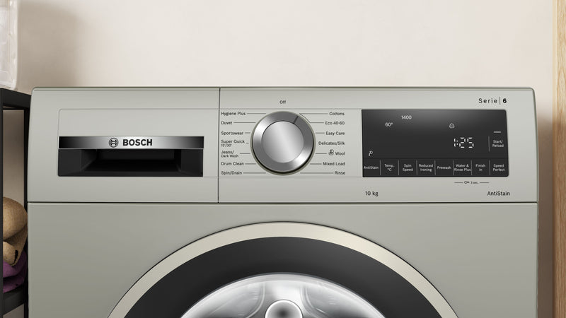 Bosch - Series 6 Washing machine, front loader 10 kg 1400 rpm, Silver inox WGG245S2GB