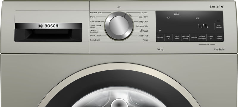 Bosch - Series 6 Washing machine, front loader 10 kg 1400 rpm, Silver inox WGG245S2GB