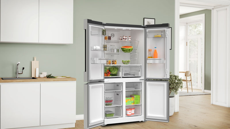 Bosch - Series 4 French door bottom freezer, multi door 183 x 90.5 cm Brushed steel anti-fingerprint KFN96VPEAG