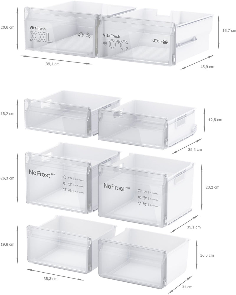 Bosch - Series 4 French door bottom freezer, multi door 183 x 90.5 cm Brushed steel anti-fingerprint KFN96VPEAG