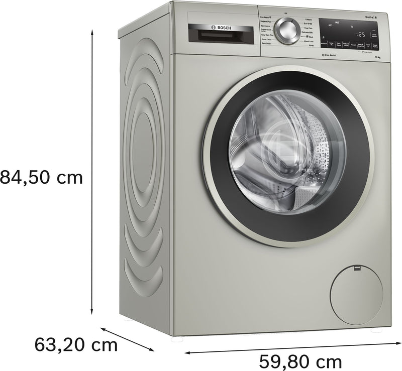 Bosch - Series 6 Washing machine, front loader 10 kg 1400 rpm, Silver inox WGG254ZSGB