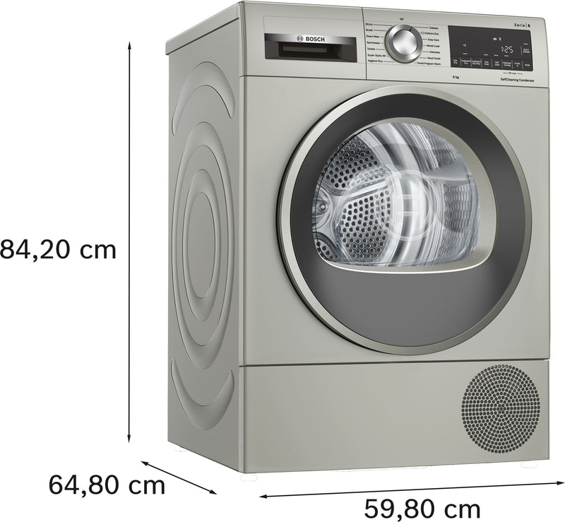 Bosch - 系列 6 熱泵滾筒烘乾機 9 公斤 銀不鏽鋼 WQG245S9GB