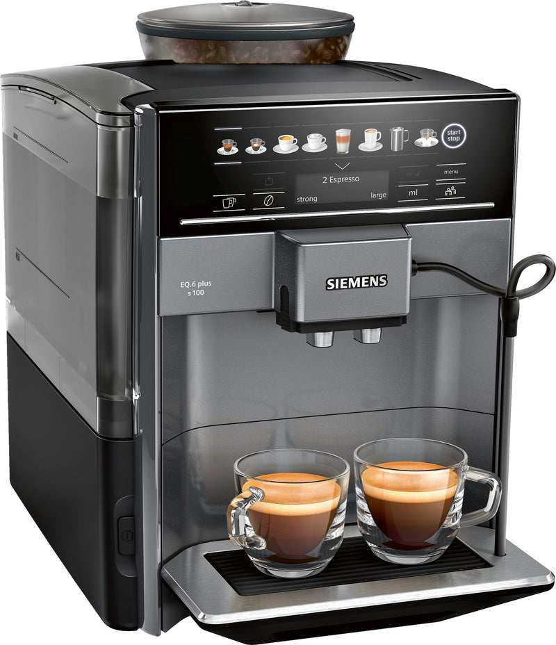 Siemens - Fully automatic coffee machine EQ6 plus s100 Diamond titanium metallic, Removable water tank TE651209GB