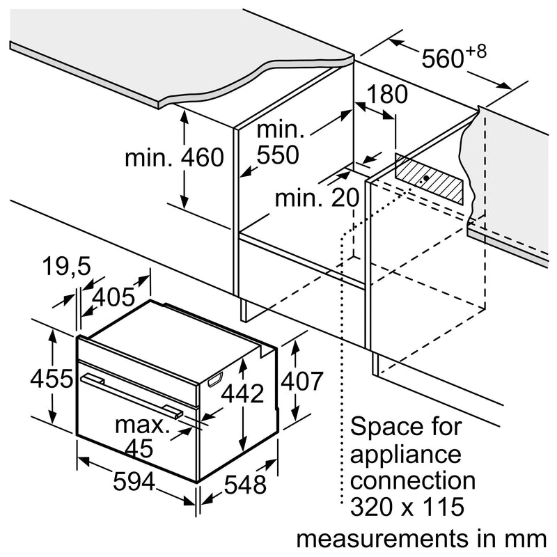 Bosch - 系列 8 內建緊湊型烤箱，帶微波爐功能 60 x 45 公分 黑色 - CMG778NB1