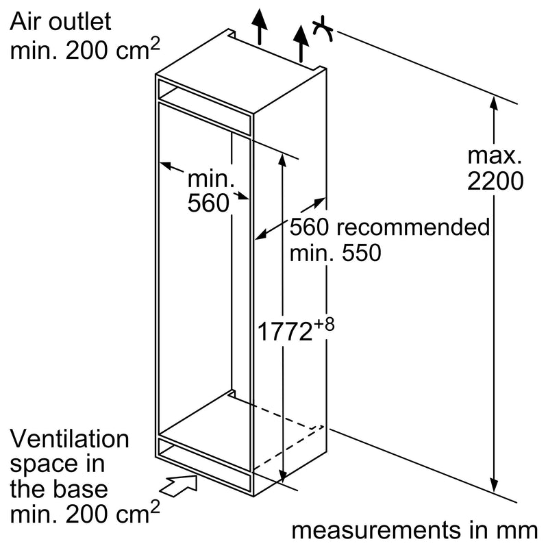 Bosch - 系列 2 內置冷藏冷凍櫃，冷凍室位於底部 177.2 x 54.1 公分滑動鉸鏈 KIN85NSE0G