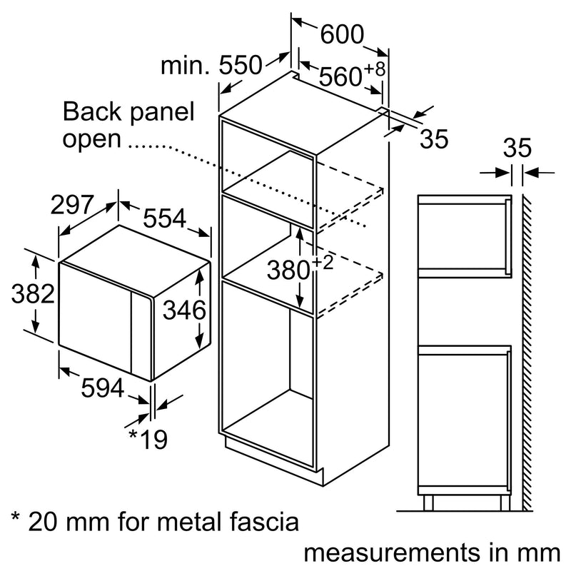 博世-系列| 4 內建微波爐 60 x 38 cm 黑色 BFL523MB0B