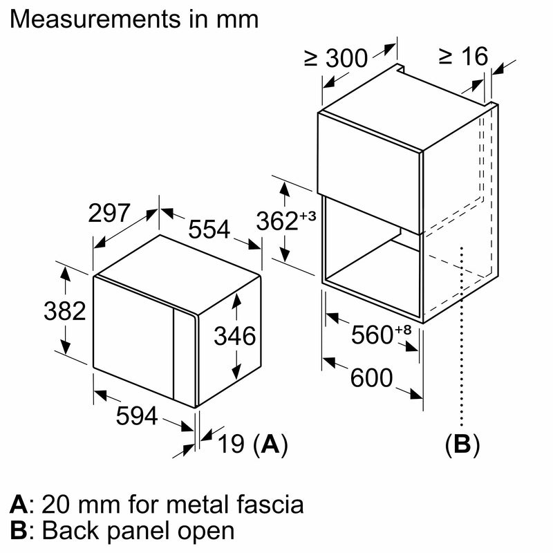 博世-系列| 4 內建微波爐 60 x 38 cm 黑色 BFL523MB0B