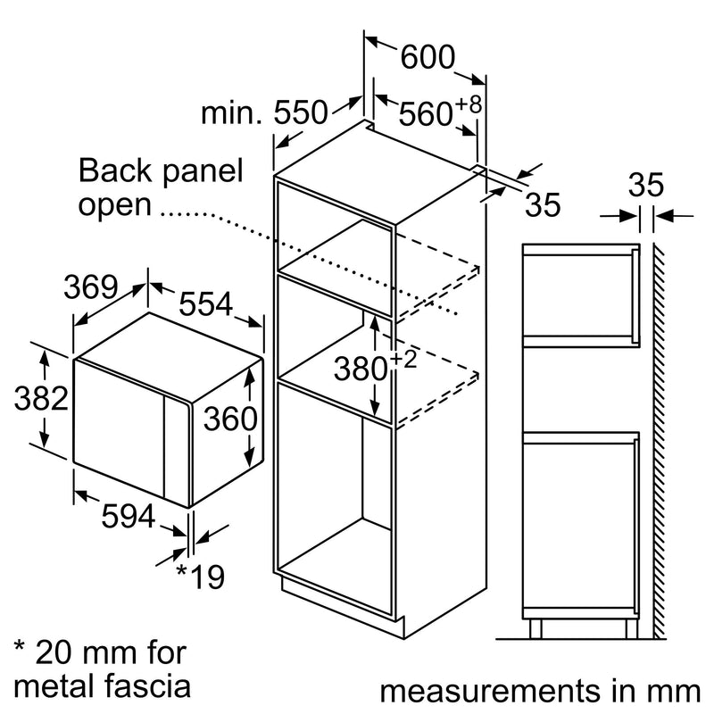 博世-系列| 4 內建微波爐 59 x 38 cm 黑色 BFL553MB0B