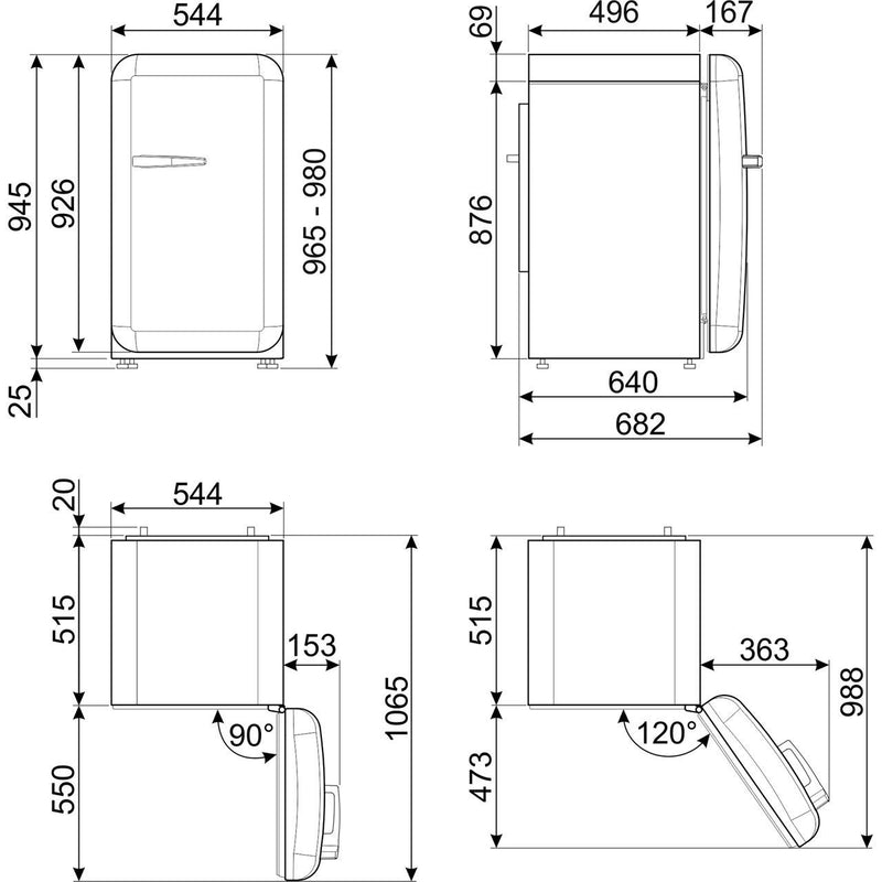 Smeg Free-Standing Fridge 95x57cm FAB10RDUJ5