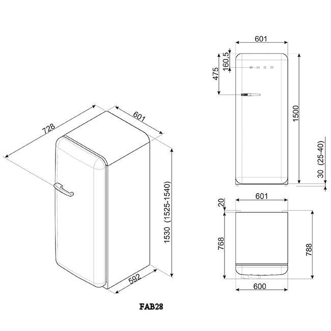 SMEG 獨立式冰箱 153x60cm FAB28LPK5