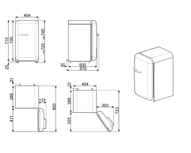 Smeg Free-Standing Fridge 75x40cm FAB5LCR5