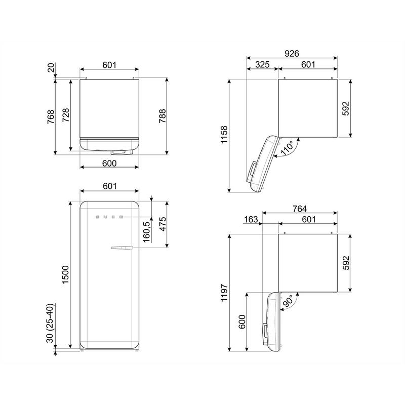 Smeg Free-Standing Fridge 153x60cm FAB28LBL5UK