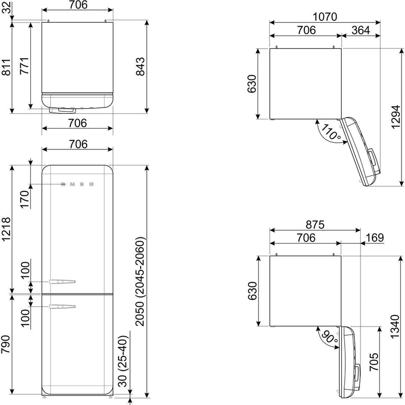 SMEG 冰箱冰櫃 205x71cm FAB38RBL5