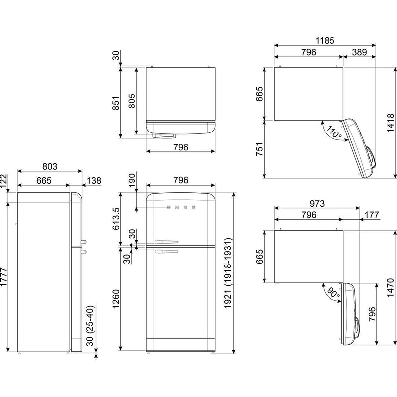 Smeg Fridge Freezer 192x80cm FAB50RCR5