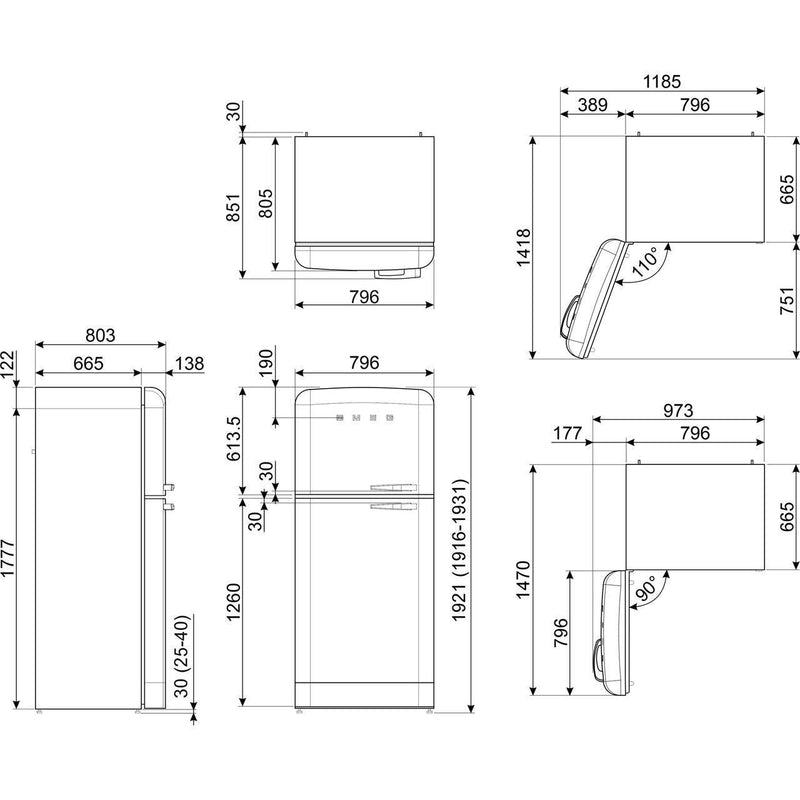 Smeg Fridge Freezer 192x80cm FAB50LCR5