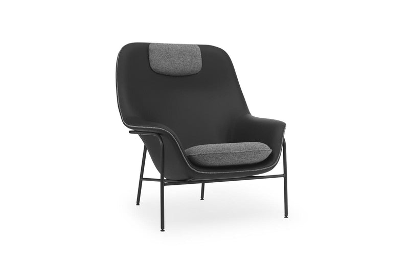 Drape Lounge Chair High W. Headrest Black Steel Ultra Leather/Hallingdal