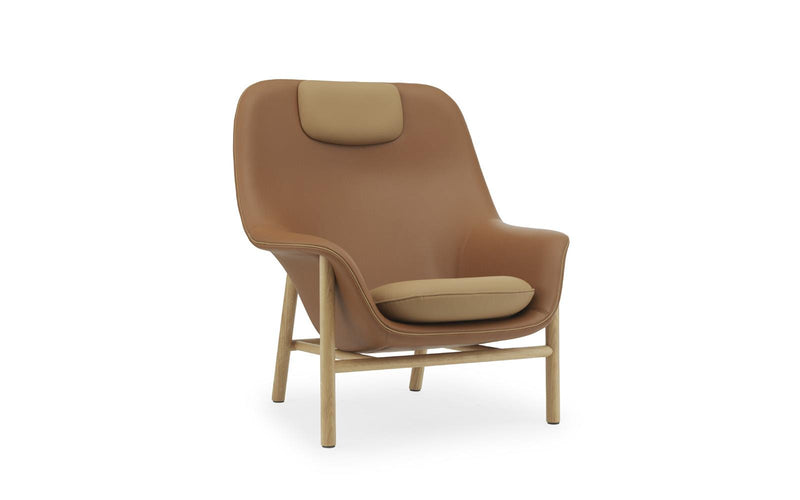 Drape Lounge Chair High With Headrest Oak Ultra Leather