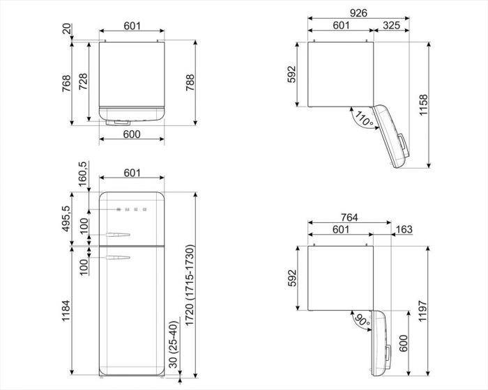 Smeg Free-Standing Fridge-Freezer 172x60cm FAB30LPG5UK