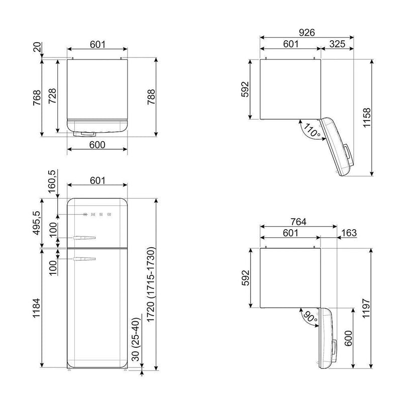 Smeg Fridge Freezer 172x60cm FAB30RPB5UK