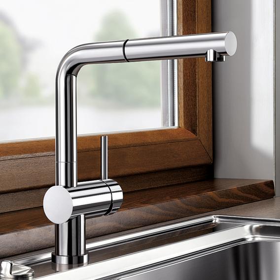 Blanco Linus-S single-lever kitchen mixer tap, with pull-out spout, for low pressure chrome