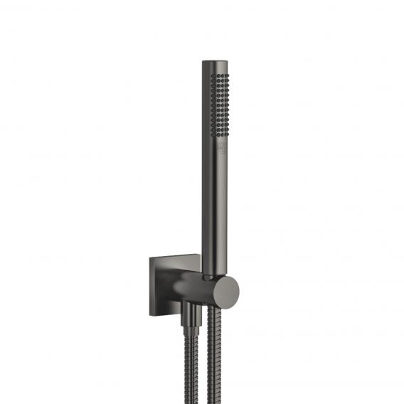 Dornbracht shower hose set with integrated shower bracket, square matt dark platinum