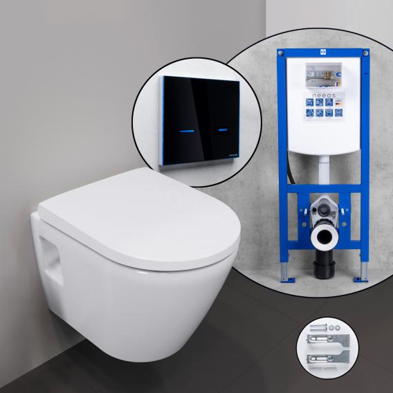 Duravit D-Neo Compact complete SET wall-mounted toilet with neeos pre-wall element flush plate with electronic actuation